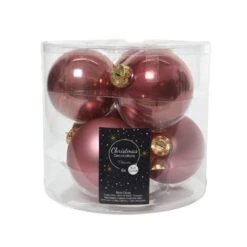 Kerstballen Glas Ø 8 Cm - Velours Roze - Set Van 6 Stuks