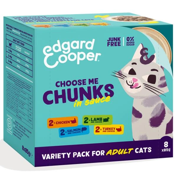 Edgard & Cooper Multipack Stukjes In Saus Voor Volwassen Katten - 8 × 85 G