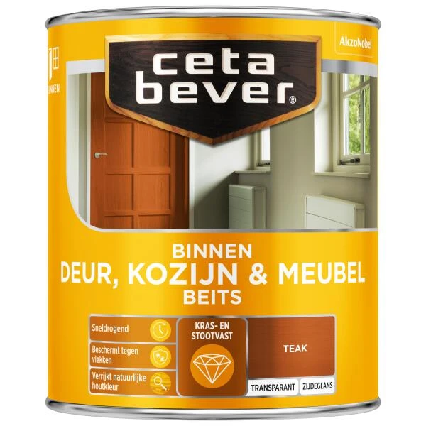 Cetabever Binnenbeits Deur, Kozijn & Meubel Transparant Zijdeglans, Teak - 750 Ml