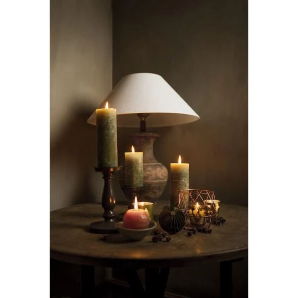 Rustieke Cilinderkaars Olijfgroen - 95 Uren - Afbeelding 2